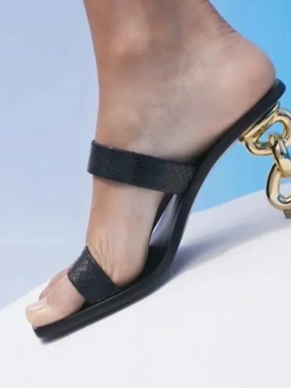 Cult Gaia Vivianne Embossed Leather Black Slide Sandals Size 38.5